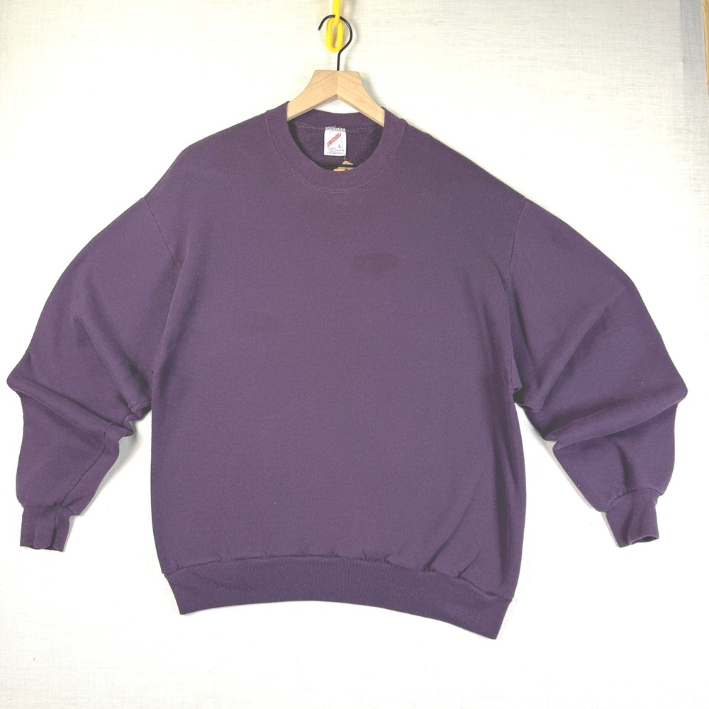 VTG Jerzees Mens Large Sweatshirt Purple Blank Crewneck Fleece Pullover USA Made